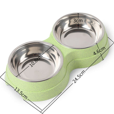 Double Pet Bowls Dog Food Water Feeder Stainless Steel